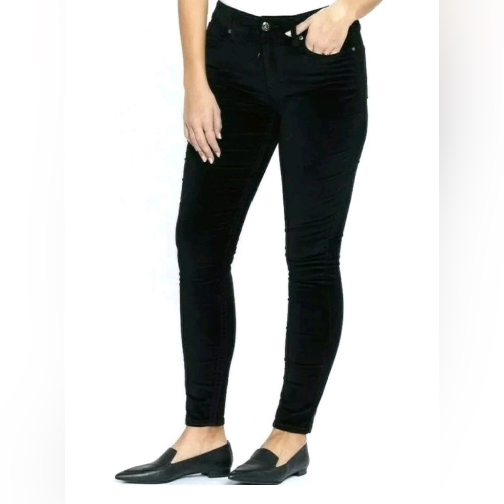 Seven7 Tummyless Hugh Rise Skinny ‎ Black Velvet Pants